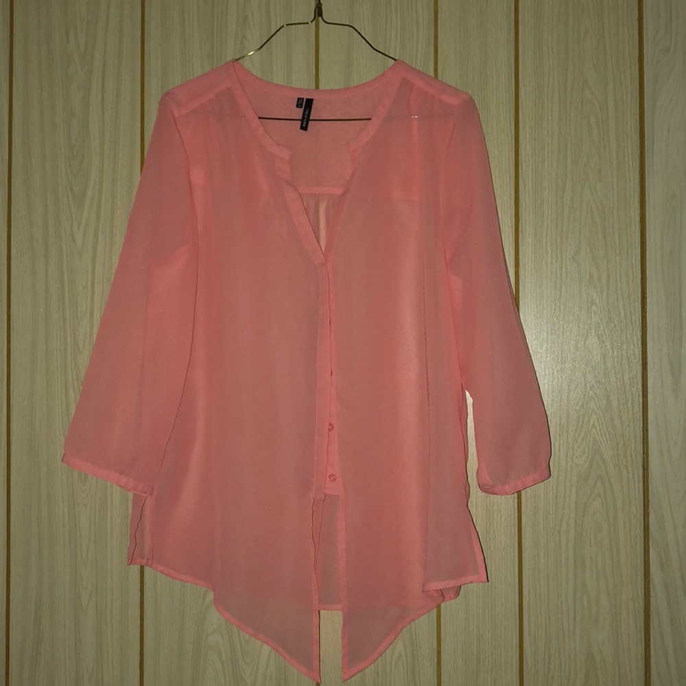 Pink see through button up
